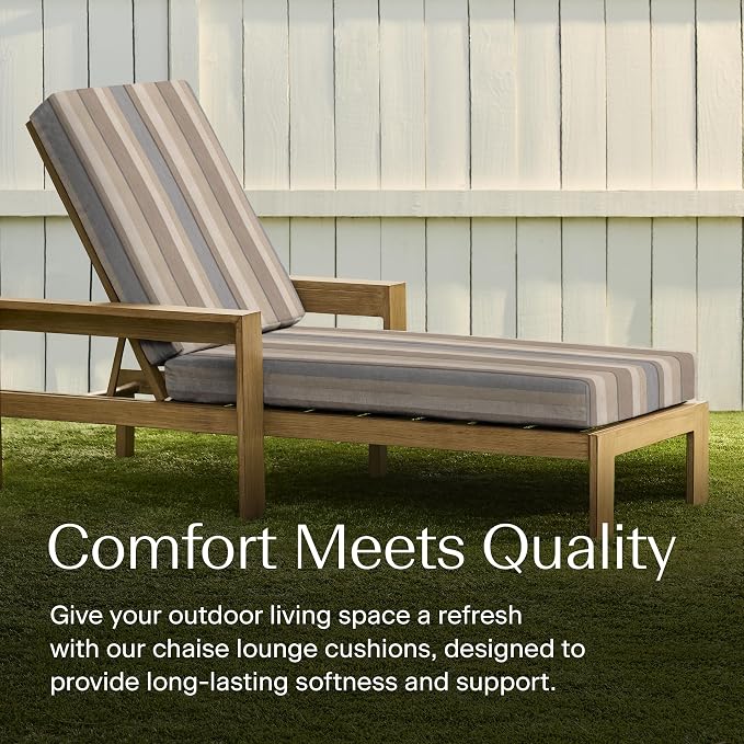 Honeycomb Outdoor Chaise Lounge Cushion for Patio Furniture, Water & Fade Resistant, Removable Cover, 21.5 x 70, Heritage Stripe Taupe