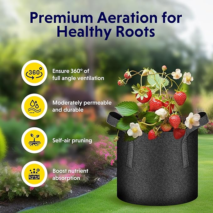 iPower 15-Pack 7 Gallon Thickened Grow Bags Nonwoven Fabric Pots Aeration Container with Strap Handles for Garden and Planting, Black