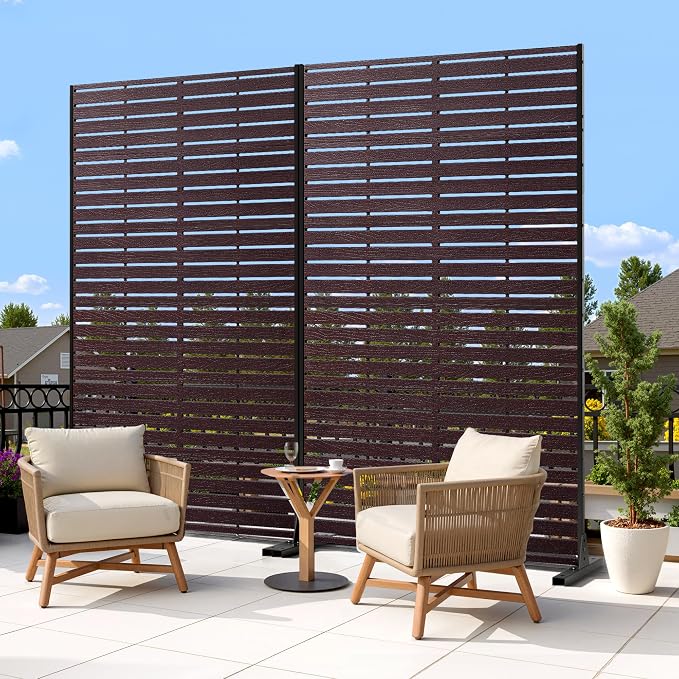 Outdoor Privacy Screen 72" H HDPE Decorative Freestanding Privacy Panel, Sandblasting Louvered Privacy Screens with Stand, Weather-Resistant Panel for Patio, Balcony, Backyard(6 Panels)
