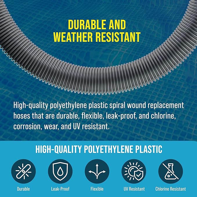 U.S. Pool Supply 1.5" Heavy-Duty Above Ground Pool Hose Replacement Kit - 2 Silver 6 Foot Hoses, 2 Connection Adapters, 4 Clamps - Compatible with Intex Filter Pumps