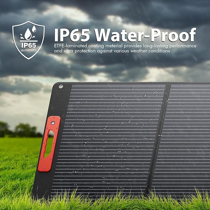 120W Portable Solar Panel for Power Station, Foldable Solar Charger with High 24% Efficiency, ETFE Coating, QC3.0 USB/Type-C & 20V DC Output. Includes Solar Angle Guide & Adapters for Camping, RV