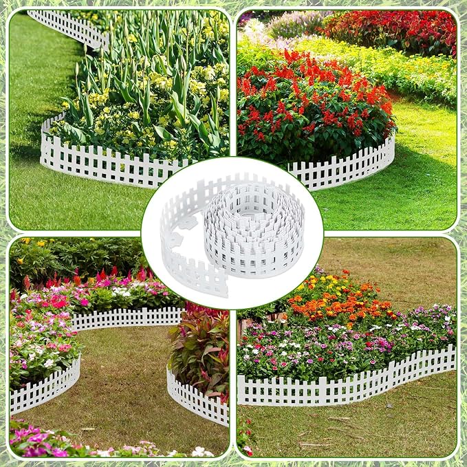 Sasylvia 4.5'' x 50 ft White Picket Fence Garden Border Mini Garden Fence Without Dig with 45 Stakes Plastic Decorative for Grass Plant Flowerbed Landscaping Lawn