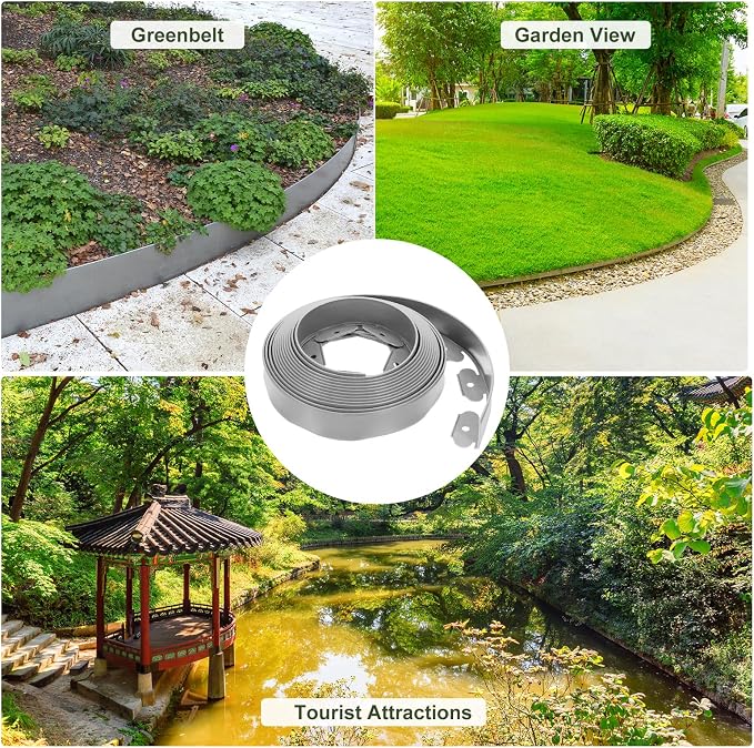 uxcell Landscape Edging, 1Pcs 30FT x 2" - Garden Edging Kit with 27 Stakes, Landscape Edging Border for Garden Lawn Flower Bed Yard Grass (Grey)