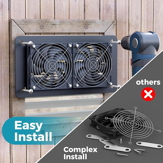 Solar Fan Kit for Chicken Coop - Two IP65 Waterproof 5" Solar Powered Fans - Outdoor Exhaust Intake Ventilation Fan for Outside Shed Greenhouse Attic Pet House - Strong Airflow Without Battery