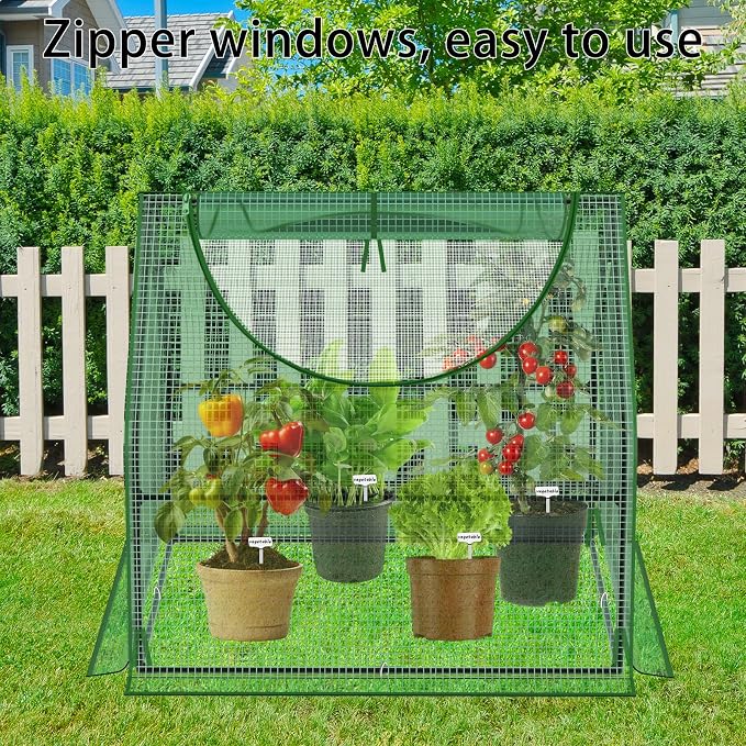36"×36"×36" Green Houses for Outside, Portable Mini Greenhouse with Mesh Vents, Weatherproof PE Plant Shelter for Patio Gardening