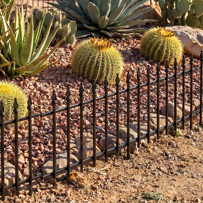 Sunnydaze Decorative Garden Fence Border - 22 in W x 18 in H No Dig Metal Edging for Flower Beds, Yard, Lawn, Pathways and Landscaping - Roman Finial Design - 9ft - 5 Panels - Black