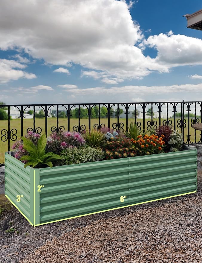 GarveeLife 6x3x2 ft Galvanized Raised Garden Bed,Deep Root Planter Box for Vegetables,Flowers,Herbs-Large Metal Raised Garden Bed Kit Outdoor,Green