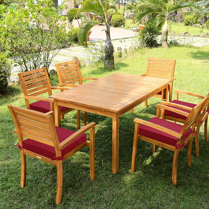Outdoor Chair Cushions 16 x 17 Inch, Set of 6, Water Resistant Patio Chair Cushions with Tie 3 Year Color Fastness Thick Outdoor Seat Cushion for Garden Lawn Patio Furniture Burgundy