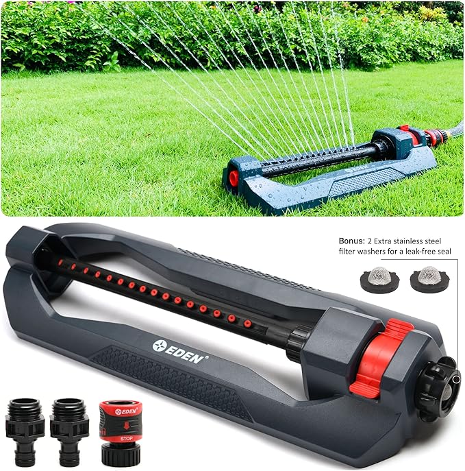 XT Turbo Oscillating Sprinkler & Eden 96213 Lawn & Garden Essential Oscillating Sprinkler | Water Sprinkler for Yard,Covers up to 3,600 sq. ft., Heavy Weight Base