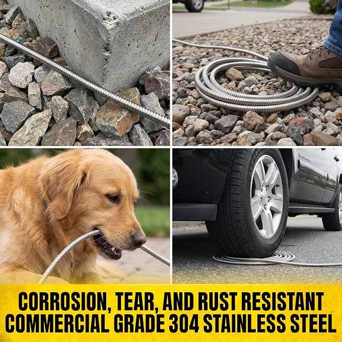 Bionic Steel PRO 50 Ft Metal Garden Hose with Nozzle, Water Hose Made from Heavy Duty 304 Stainless Steel, Flexible, Lightweight, Brass Fittings, Non Kinking, 500 PSI