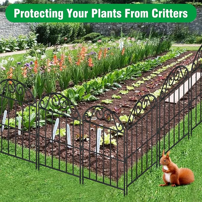 ADAVIN 20 Panels Collapsible Garden Fence Animal Barrier, 20 Ft(L) x 24 in(H) Black Rustproof Metal Wire Panel Border for Dogs Rabbits, Flower Edging for Landscape Patio Yard Outdoor Decor, Arched
