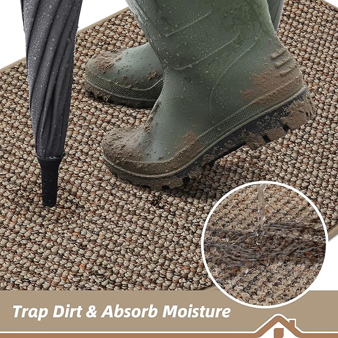 BEQHAUSE Dirt Trapper Door Mat 24" x 36" Half Circle Non-Slip Washable Doormats Entrance Rugs Absorbent Welcome Low Profile Floor Mats for Front Back Door and Entryway, Taupe