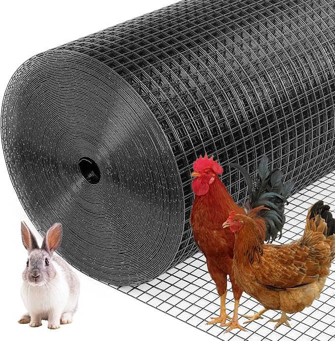 Black Hardware Cloth 1/2inx48inx100ft, 19GA, Chicken Wire Fencing Roll, Black Chicken Wire Mesh, Vinyl PVC Coated Welded Wire Mesh for Chicken Coop Barrier, Rabbit Snake Poultry Fences