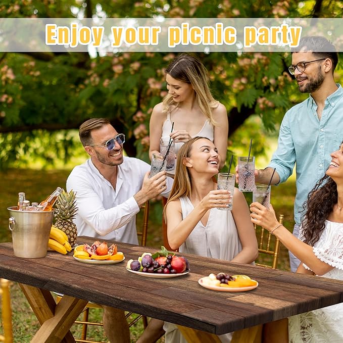 Picnic Table Cover with Bench Covers Camping Essentials Wooden Brown Outdoor Table Cloth with Elastic Rustic Waterproof Fitted Camping Tablecloth for RV Picnic Travel