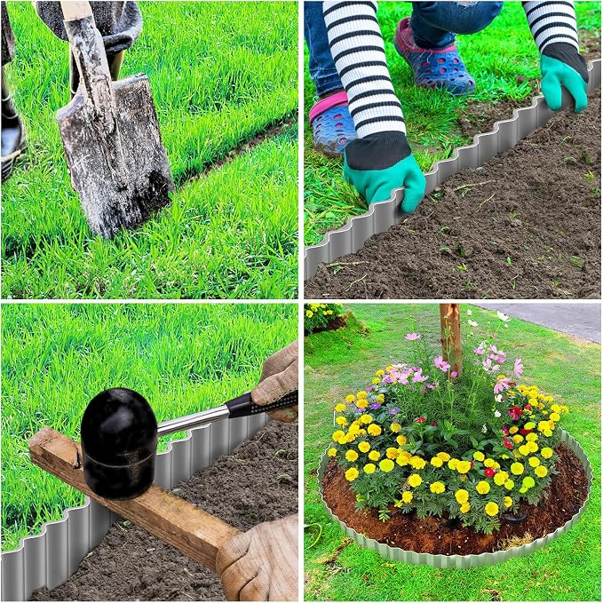 LAVEVE Corrugated Metal Garden Edging 3" x 50ft, Landscape Edging Border for Lawn, Flower Bed, Garden Fence, Paver Edging (Silver)