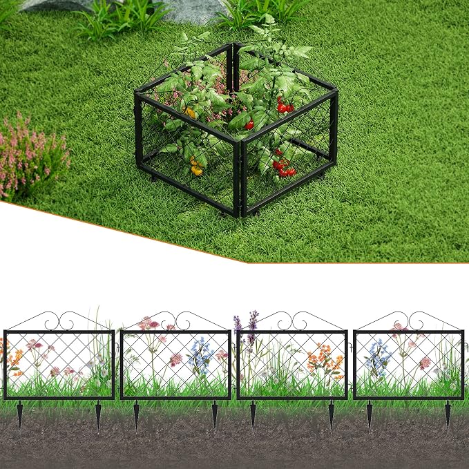 Zhongma Decorative Metal Garden Fence, Pack of 4pcs, Total 26" H x 97.5" L