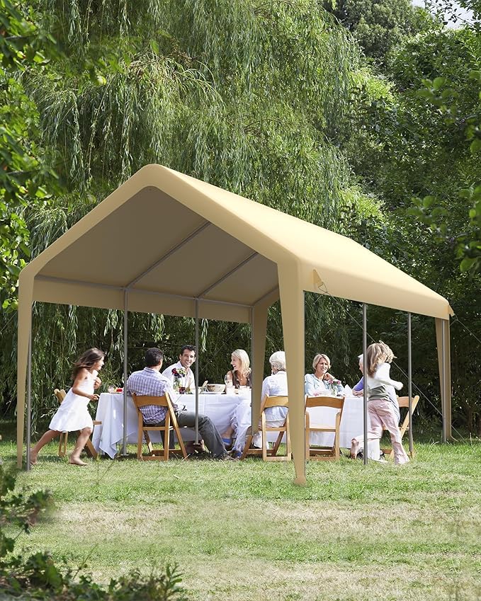 10x20 ft Heavy Duty Carport Replacement Canopy Cover, Waterproof Outdoor Garage Top Tent for Cars/Trucks/Boats, UV-Resistant & Wind-Resistant (Top Cover ONLY, Frame Not Included)