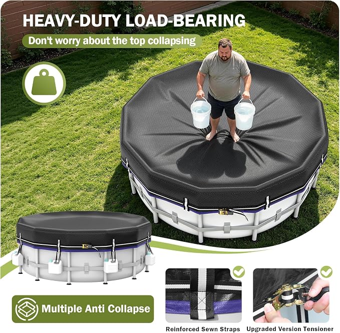 LXKCKJ 28 Ft Round Pool Covers for Above Ground Pools, Extra Thick 185G PE | 100MPH Windproof with Fast Tightening Ratchet & Weight Rings, 600LB Tear-Resistant, Waterproof 12000PA, Cold-Resistant,UPF50+