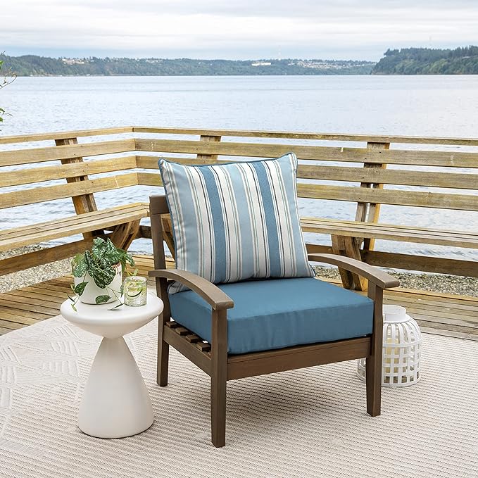 Arden Outdoor Deep Seat Cushion Set (4-Pack), 24 in x 24 in, Weather-Proof, Rain-Proof, Fade Resistant Patio Cushion for Chair, Sofa, and Couch French Blue Linen Stripe