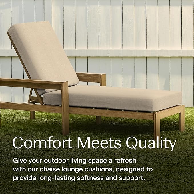 Honeycomb Outdoor Chaise Lounge Cushion for Patio Furniture, Water & Fade Resistant, Removable Cover, 24 x 73, Heritage Textured Solid Almond