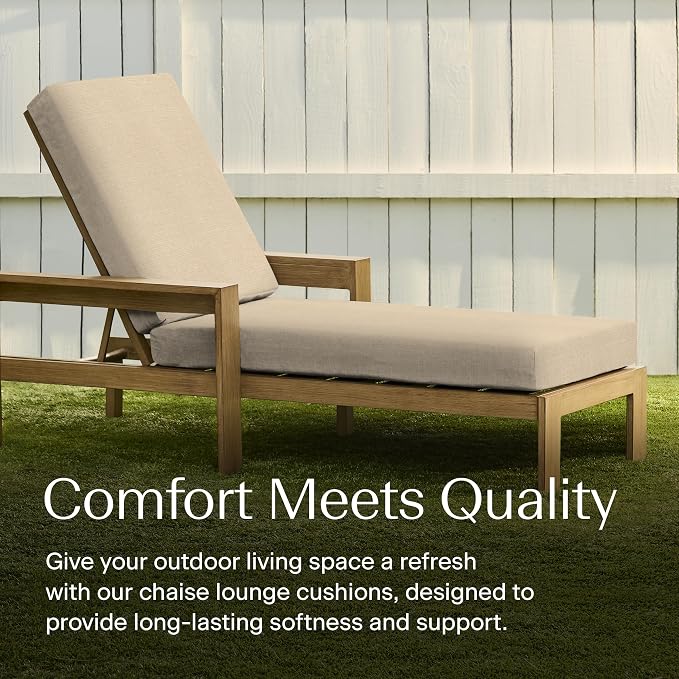 Honeycomb Outdoor Chaise Lounge Cushion for Patio Furniture, Water & Fade Resistant, Removable Cover, 23 x 75, Heritage Textured Solid Almond