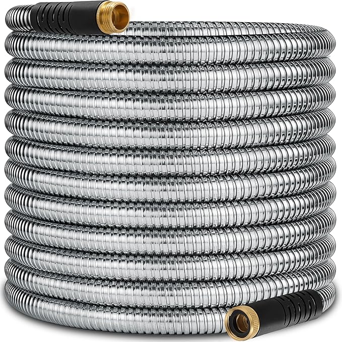 100 ft Stainless Steel Garden Hose - 2026 New Upgraded Metal Water hose - Flexible Water Hoses Pipes with Latex Core, 3/4" Solid Brass Connector - No-Expandable Watering Garden Hoses