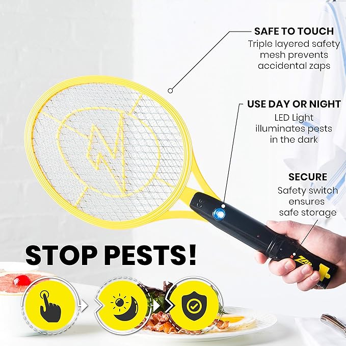 ZAP IT! Bug Zapper Rechargeable Bug Zapper Racket W/ Blue Light Attractant, 4,000 Volt, USB Charging Cable