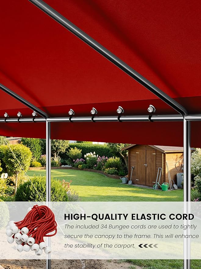 10 x 20 Ft Carport Replacement Cover, Heavy Duty Outdoor Car Tarp Canopy, Waterproof & UV Protected Tear Oxford Tarp with Ball Bungees (Frame is Not Included)