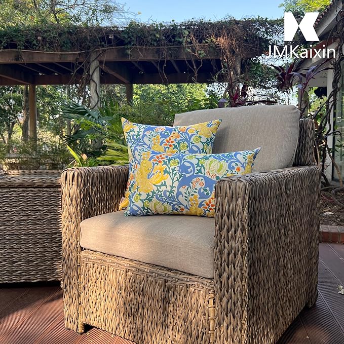 Pack of 2 Patio Lumbar Pillows, 12"x20" Fade Resistant Outdoor Waterproof Lumbar Pillow with Inners, Decorative Garden Lumbar Cushions for Home Patio Terrace Sofa Use