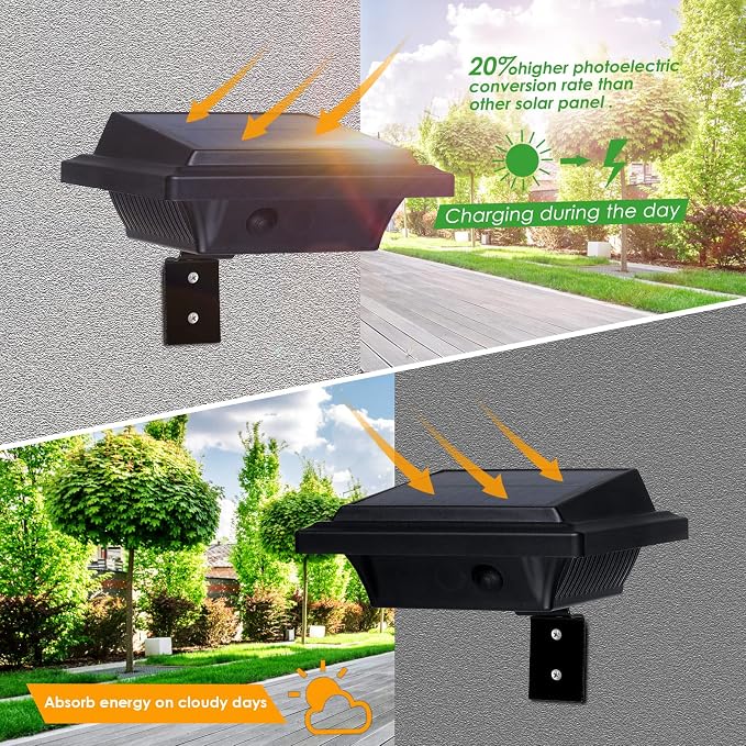 40LED Outdoor Solar Lights Solar-Powered LED Garden Wall Lamp Plastic Solar Light Waterproof for Walkways Stairways (8PCS Black_Warm White)