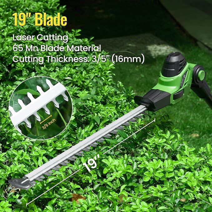 2-in-1 8" Cordless Pole Saw and 19" Pole Hedge Trimmer, Compatible with CURECURE 20V Battery, 9FT/9.37FT, 1500RPM Motor, Auto Oiling, Multi-Angle, Safety Lock, Use for Tree Trimming and Shrubs Pruning