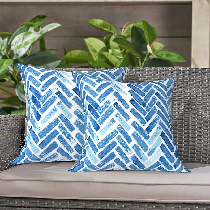 LVTXIII 2 Pack Outdoor Throw Pillow Covers for Patio Furniture, 16x16 Inch Square Pillow Case, Water-Repellent Cushion Covers for Garden, Porch, Sofa, Blue Bricks
