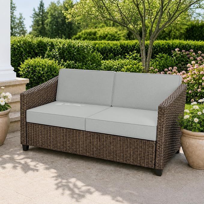 Outdoor Furniture Cushions 25.6x25.6 Inch, Deep Seat Patio Couch Cushions Replacement for Sectional Conversation Set Sofa Loveseat, Water Resistant, Removable Cover, Set of 2, Light Grey