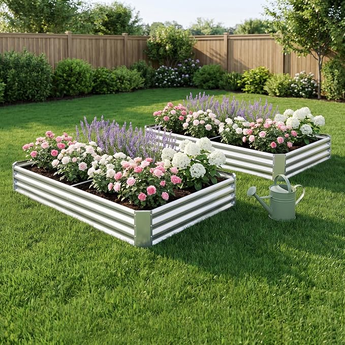 6x3x1ft(2 Pack) Galvanized Raised Garden Bed,Outdoor Planter Box Metal Patio Kit Planting Bed for Vegetables,Flowers, Silver