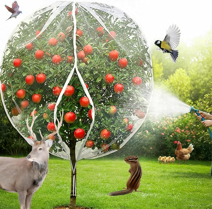 Fruit Tree Netting 2 Pack 8x8 FT with Drawstring & Zipper - Reusable Plant Protection Bag, Heavy Duty PE Mesh Cover for Blueberry Bushes - Blocks Birds/Deer/Squirrels