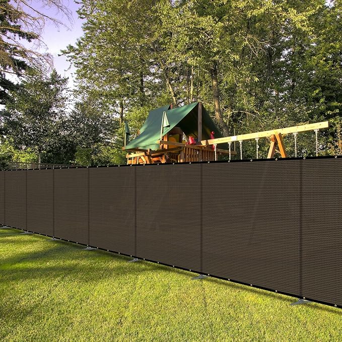Bynbbur 5'x71' Outdoor Privacy Screen Freestanding with Iron Poles and Stakes, Temporary Dog Fencing, Backyard Divider, Metal Garden Fence for Pool Patio Barrier Border, Brown
