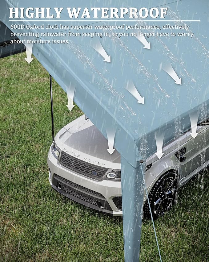 10 X 20 Ft Canopy Replacement Cover Heavy Duty Waterproof UV & Tear Resistant Car Tarp Canopy Tent Garage Top Shelter Oxford Cover with Ball Bungees (Frame is Not Included)