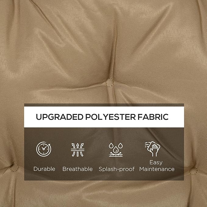 Outsunny 59" x 38" Tufted Bench Cushion for Outdoor Furniture, 3-Seater Replacement for Swing Chair, Patio Sofa/Couch, Overstuffed, Includes Backrest, Khaki