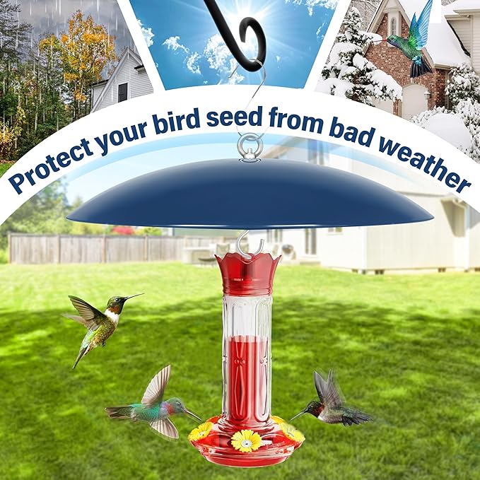 Bird Feeder Dome Guard,Squirrel Baffle for Hanging Feeder,13-Inch Cover for Shepherd's Hook in the Outdoors,Smart Birds Feeder's Umbrella(Blue), 2 Pack