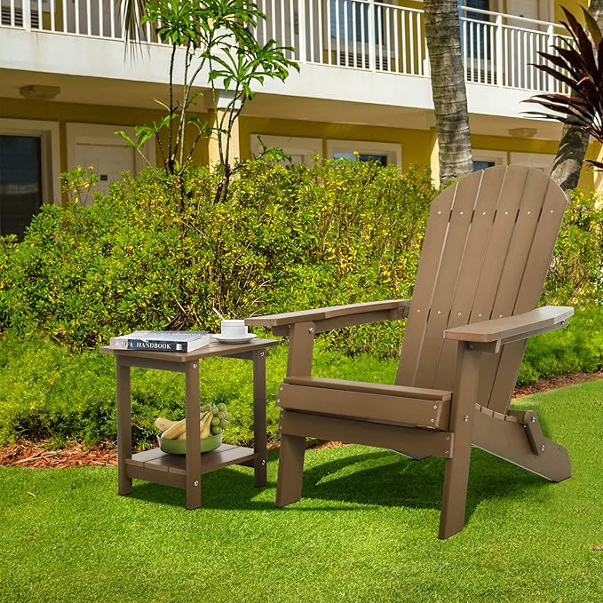 Meluvici Double Adirondack Outdoor Side Table Weather Resistant, Outdoor Rectangular Patio End Table for Adirondack Chair, Teak