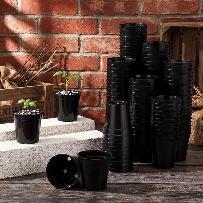 Domensi 400 Pcs 2inch Black Nursery Pots, Mini Plastic Plant Pot Nursery Seedling Pot with Drainage Holes for Seeds Starter, Indoor Outdoor Garden Vegetables Flowers Seedlings, Gardening Gifts