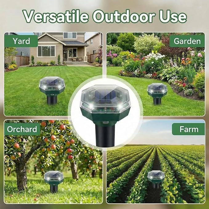 Mole Repellent Solar Powered, 4 Pack Ultrasonic Gopher Repeller, Waterproof Outdoor Pest Repellent for Moles, Gophers, Voles, Skunks in Yard, Lawn, and Garden