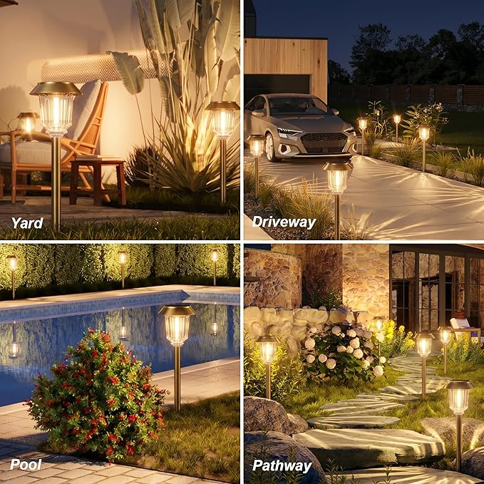 XMCOSY+ Solar Pathway Lights Outdoor - 4 Pack Auto On/Off 10-40 LM Dimmable Waterproof Outdoor Solar Lights for Yard Pathway Garden Driveway Walkway (Bronze)