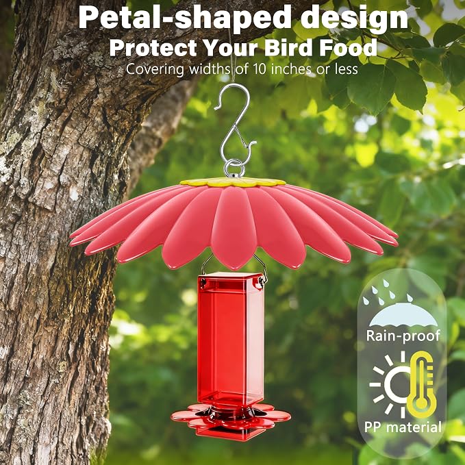 10.5 inch Hummingbird Feeder Shade Dome Cover,Rain Guard,Weather Guard for Bird Feeder, Umbrella Cover for Bird House for Outdoor,Squirrel Baffle,Flower Design(Red) 4 Pack.