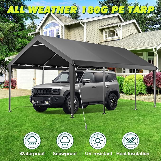 Velway Carport 12x20ft Heavy-Duty Canopy - Portable Garage Metal Carport Featuring Galvanized Frame Waterproof & UV-Protected Tarp with Removable Sidewalls & Doors for Car, Truck, Boat