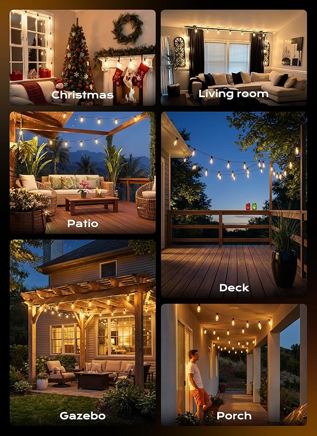Minetom 200FT Outdoor String Lights with Remote, 64+2 Shatterproof ST38 LED Bulbs, Waterproof Patio Lights with 3 Modes, Dimmable & Connectable 2700K Hanging Lights for Backyard Porch Deck Balcony