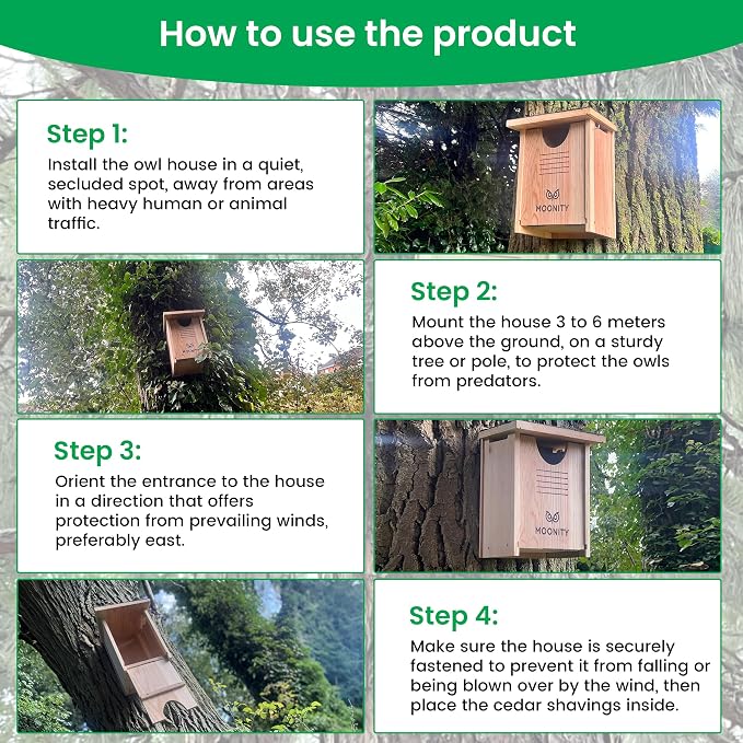 MOONITY Large Premium Cedar Owl House - 16" x 12" x 11" Weatherproof Nesting Box for Screech, Kestrel & More – Durable, Safe & Easy to Install