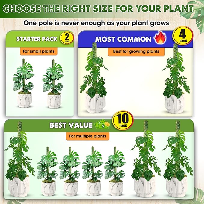 DUSPRO 2 Pack 22" Black Stackable Mesh Moss Pole for Plants – Extendable Up to 39", Natural Forest Moss Pole Monstera Plant Support, Moss Stick for Climbing Plants, Indoor Plant Stakes Accessories