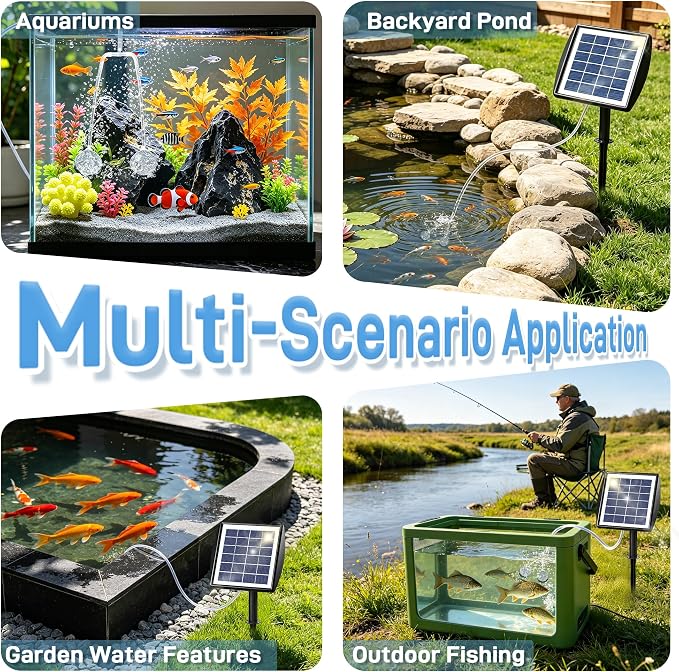 Yeomi Solar Aerator for Pond, 2W All-in-One Solar Air Pump, 2 Modes (16H/32H), Outdoor Solar Pond Aerator for Small Pond, Fish Pond, Fish Tank, Outdoor Fishing