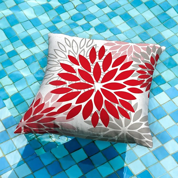 DFXSZ Red Pink Flower Pillow Covers 18x18 Inch Set of 2 Valentines Day Pillow Covers Outdoor Waterproof Decor for Living Room Sofa Patio Funiture Garden Floral Polyester pillowcovers 012F18